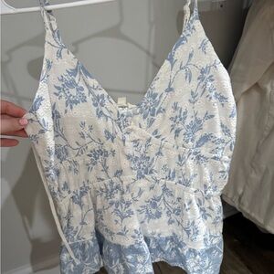 Floral Blue and White Tank Top